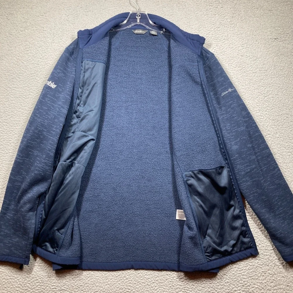 Eddie Bauer Full Zip Sweatshirt‎ Mens 2XL Blue SLEEVE COMPANY LOGO Mock Neck